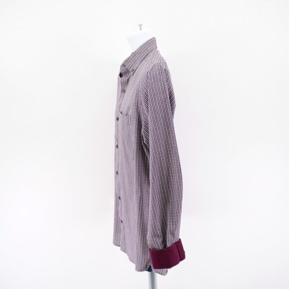 Van Heusen Slim‎ Fit Red Blue Gray Plaid Pocket Button Down Flip Cuff Large Long - Picture 6 of 13
